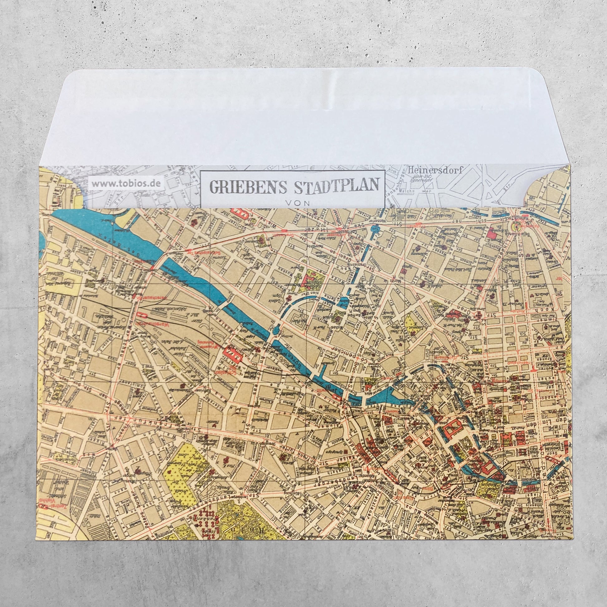 Griebens Stadtplan von Berlin von 1925 – historsicher Stadtplan – als Briefumschlag (C6) –  Rückseite, Klebelasche offen