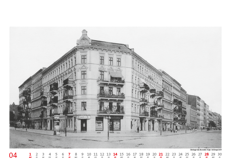 Oderberger Ecke Eberswalder Straße · Poststempel 1905. Kalender Berlin Prenzlauer Berg 2024 DIN A 3 Historische Ansichtskarten und Fotografien 04 April
