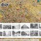 Übersichtskarte (Stadtplan von 1925) mit den zwölf Kalendermotiven als Miniaturen. Kalender Berlin Prenzlauer Berg 2024 DIN A 3 Historische Ansichtskarten und Fotografien Rückseite mit Titelübersicht.