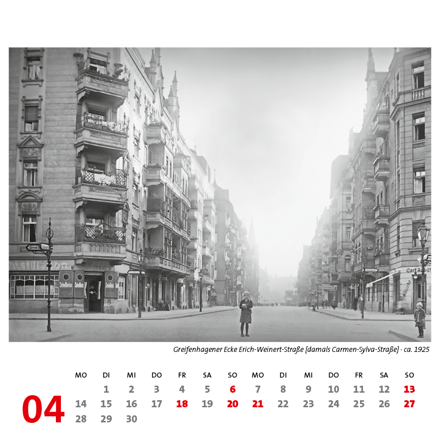 Prenzlauer Berg Kalender 2025, Monat 04: Greifenhagener Ecke Erich-Weinert-Straße [damals Carmen-Sylva-Straße] · ca. 1925