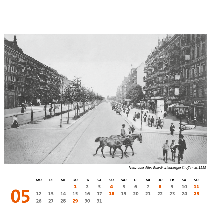 Prenzlauer Berg Kalender 2025, Monat 05: Prenzlauer Allee Ecke Marienburger Straße · ca. 1918