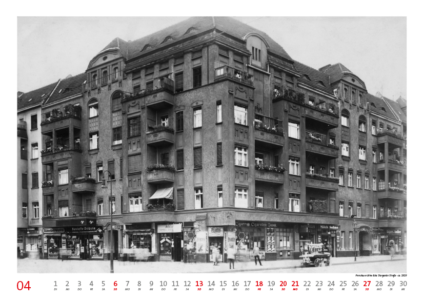 Prenzlauer Berg Kalender 2025, Monat 04: Prenzlauer Allee Ecke Stargarder Straße · ca. 1929