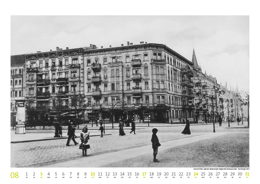 Prenzlauer Berg Kalender 2025, Monat 08: Heinrich-Roller-Straße [damals Heinersdorfer Straße] Ecke Prenzlauer Allee · Poststempel 1921