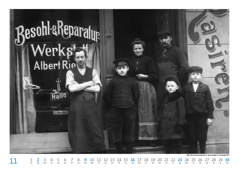 Prenzlauer Berg Kalender 2025, Monat 11: Albert Rieck, Schuhmachermeister · Raumerstraße 39 · Poststempel 1911