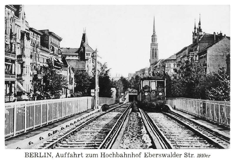 Prenzlauer Berg Poskartenset 02, Karte 03: Auffahrt zum Hochbahnhof Eberswalder Straße um 1913