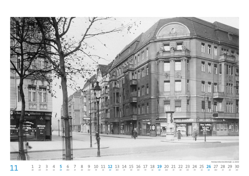 Prenzlauer Allee Ecke Zelterstraße · ca. 1920er. Kalender Berlin Prenzlauer Berg 2023 DIN A 3 Historische Ansichtskarten und Fotografien 11 November.