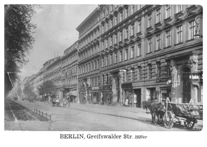 Postkarte Berlin, Prenzlauer Berg: Greifswalder Str. 1929 von tobios publishing