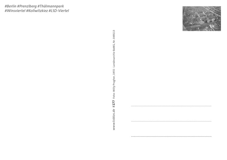 Postkarte Rückseite Berlin, Prenzlauer Berg: Gasometer · 1955 von tobios publishing
