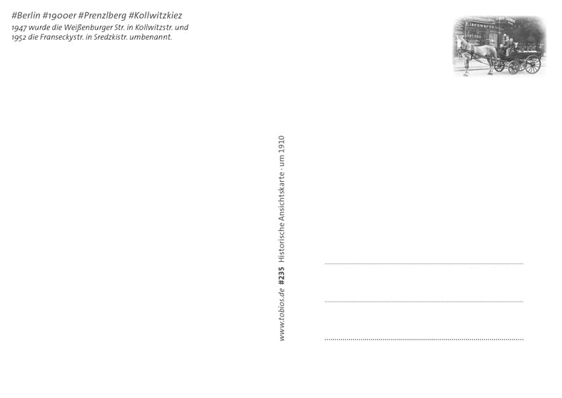Postkarte Rückseite Berlin, Prenzlauer Berg: Kollwitz-/Sredzkistr. von tobios publishing