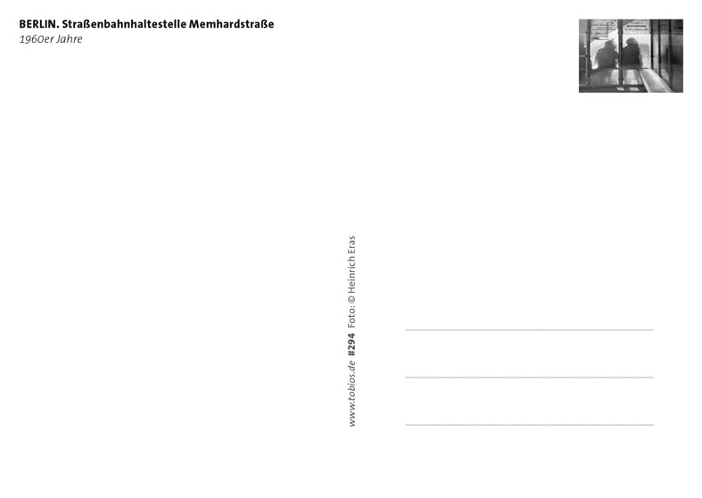 Postkarte Rückseite Berlin, Mitte: Memhardstr. Straßenbahnhaltestelle von tobios publishing