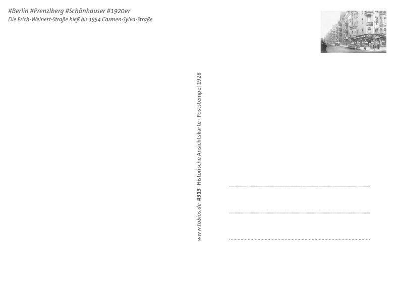 Postkarte Rückseite Berlin, Prenzlauer Berg: Erich-Weinert/Schönhauser von tobios publishing